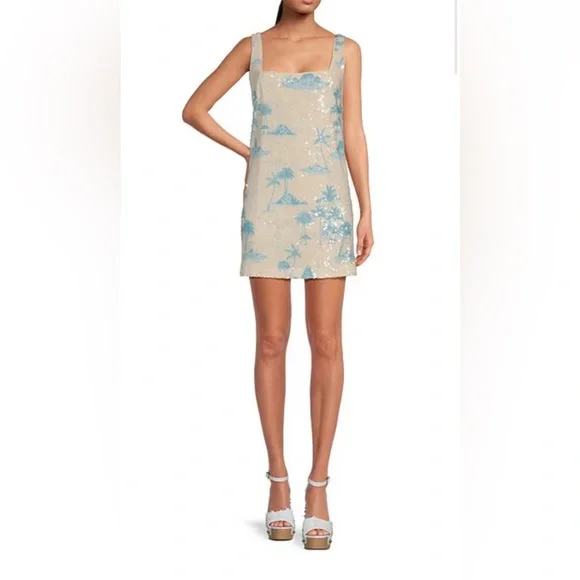 NWT Gianni Bini x DANNIJO Twiggy Size 4 Sequin Palm Tree Mini Tank Shift Dress - Picture 1 of 6